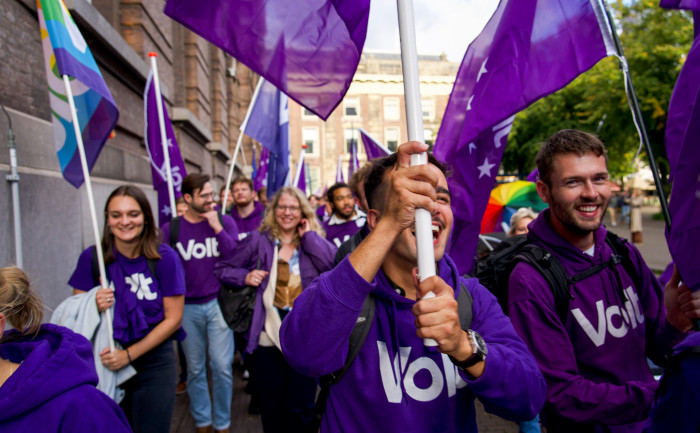 Volters met vlaggen closeup