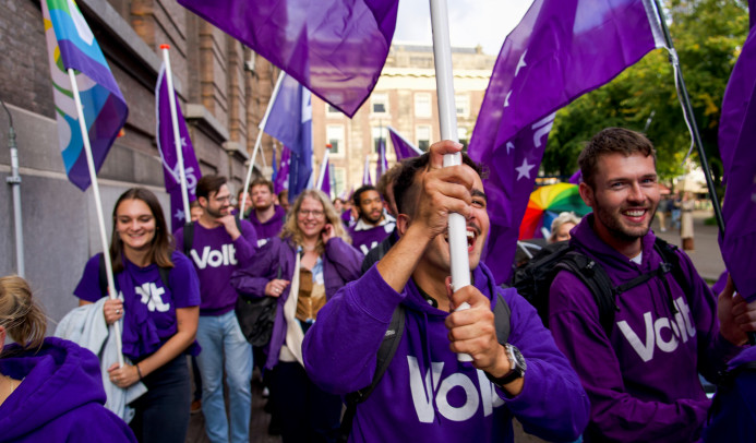 Volters met vlaggen closeup