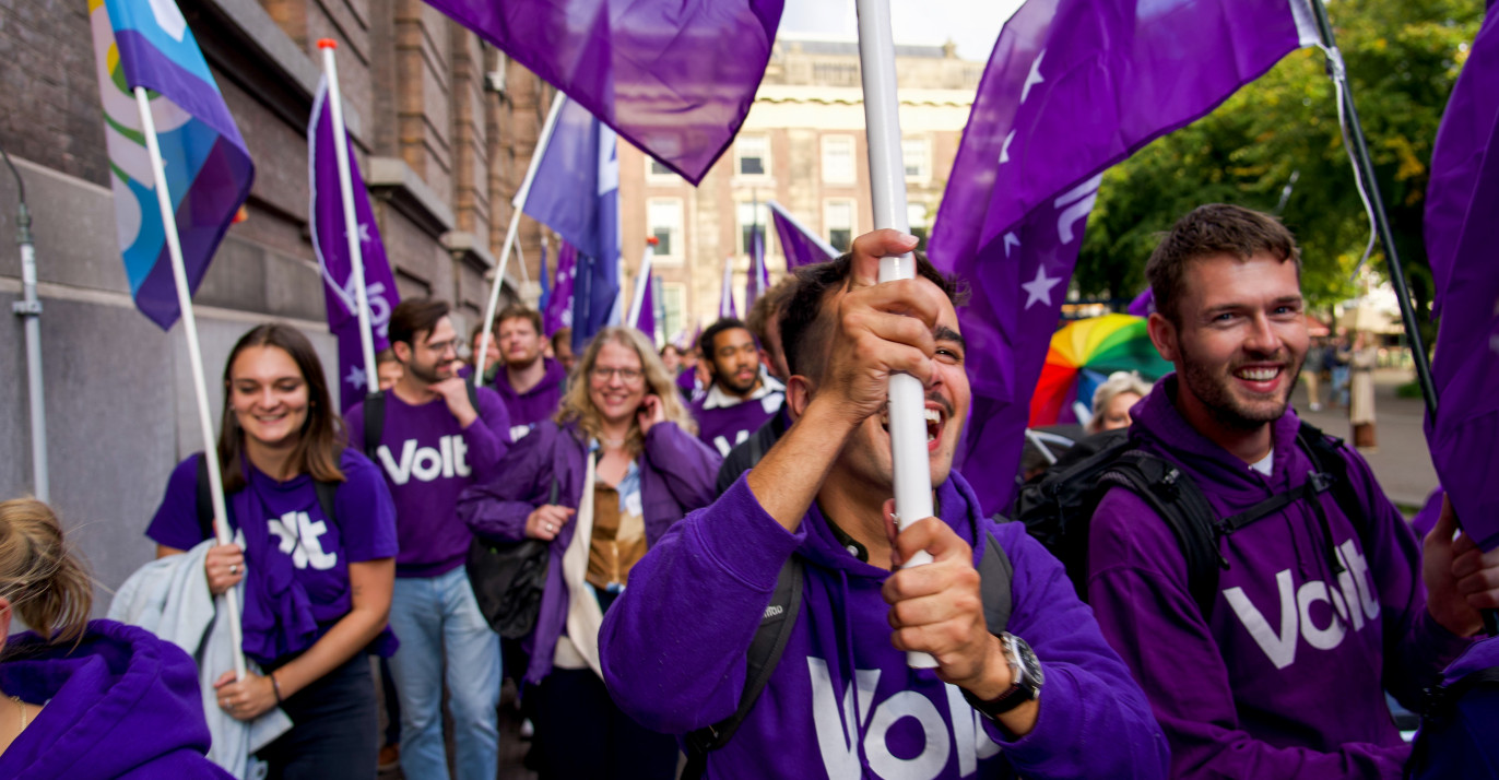 Volters met vlaggen closeup