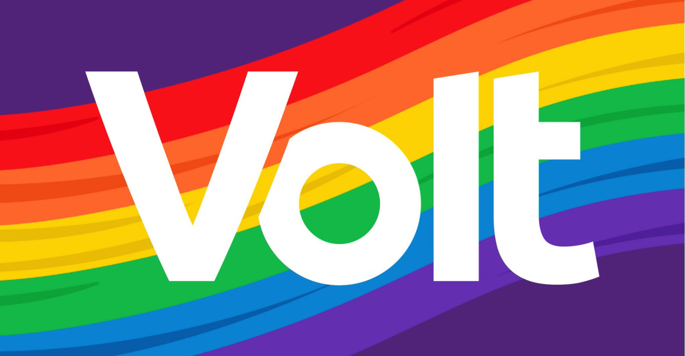 Volt logo met regenboogvlag