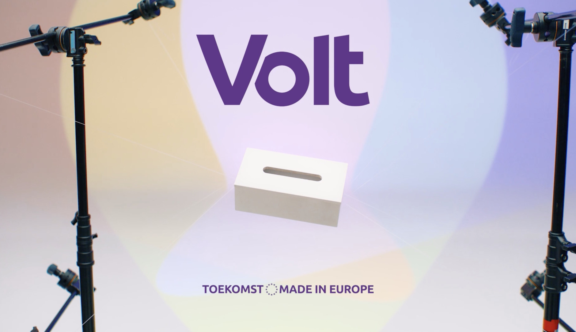 Een vliegende witte stem box voor het Volt logo