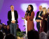 Gaby Perin-Gopie spreekt op podium van Volt congres, ze is net verkozen als lijsttrekker.
