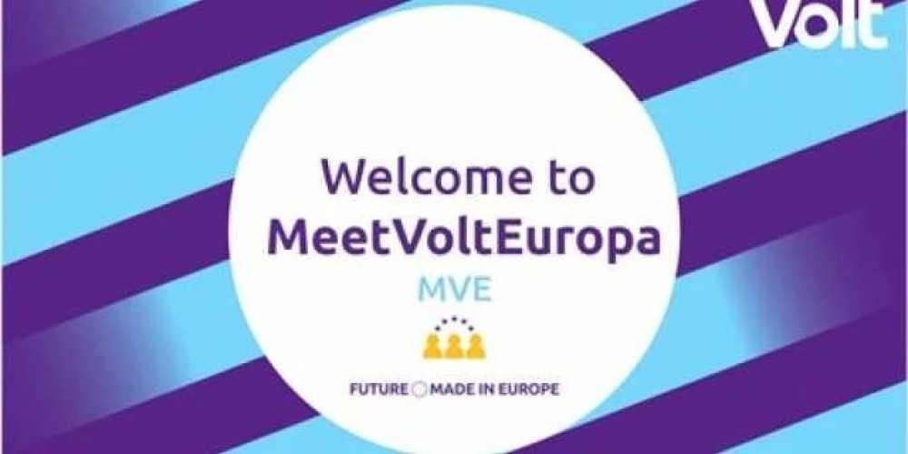 Presentatie still waarop staat Welcome to MeetVoltEuropa