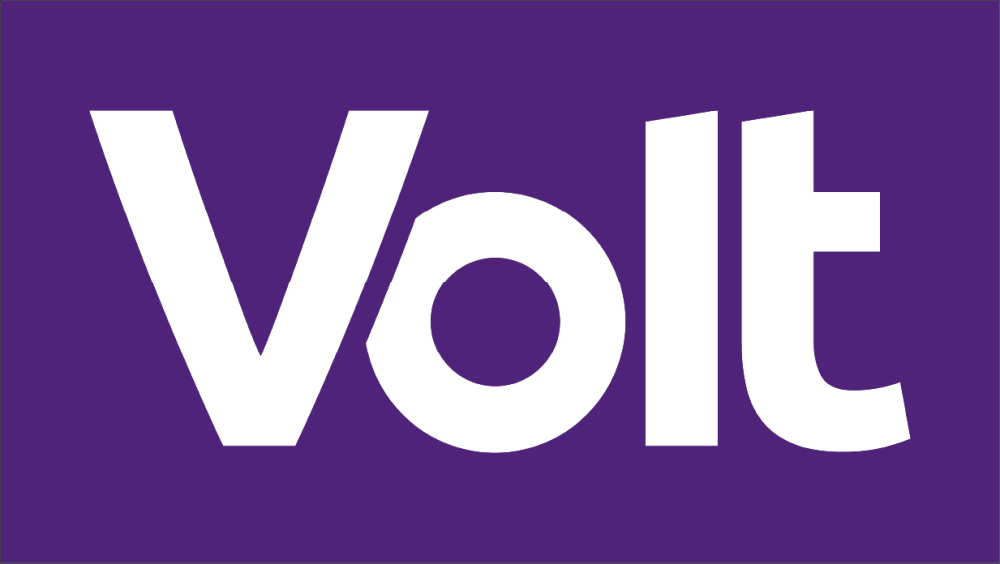 Volt logo wit met paarse achtergrond