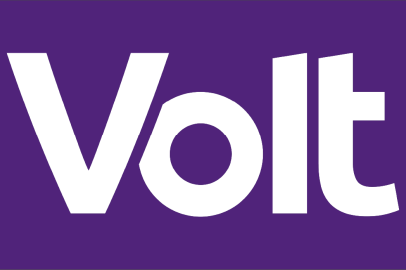 Volt logo wit met paarse achtergrond