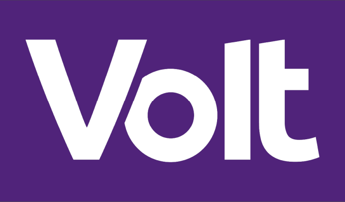 Volt logo wit met paarse achtergrond