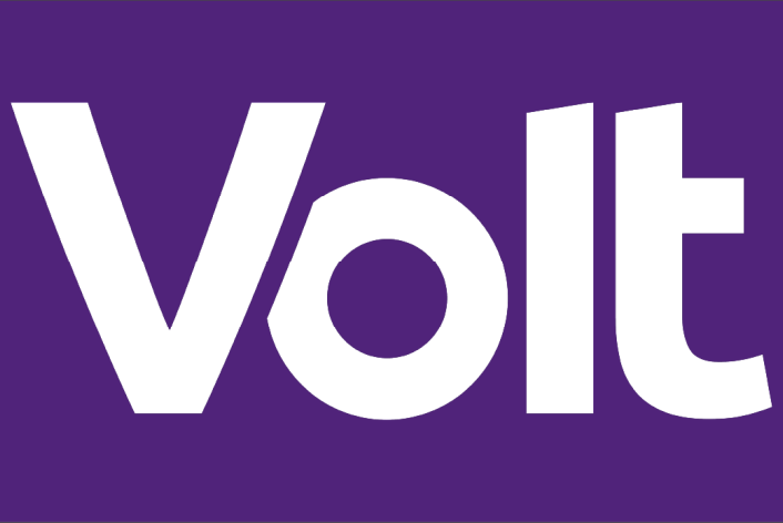 Volt logo wit met paarse achtergrond