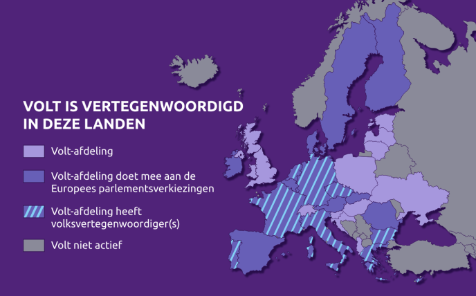 Kaart van Europa Volt Vertegenwoordigd