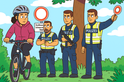AI gegenereerde afbeelding van een fietser bij een duitse grenscontrole