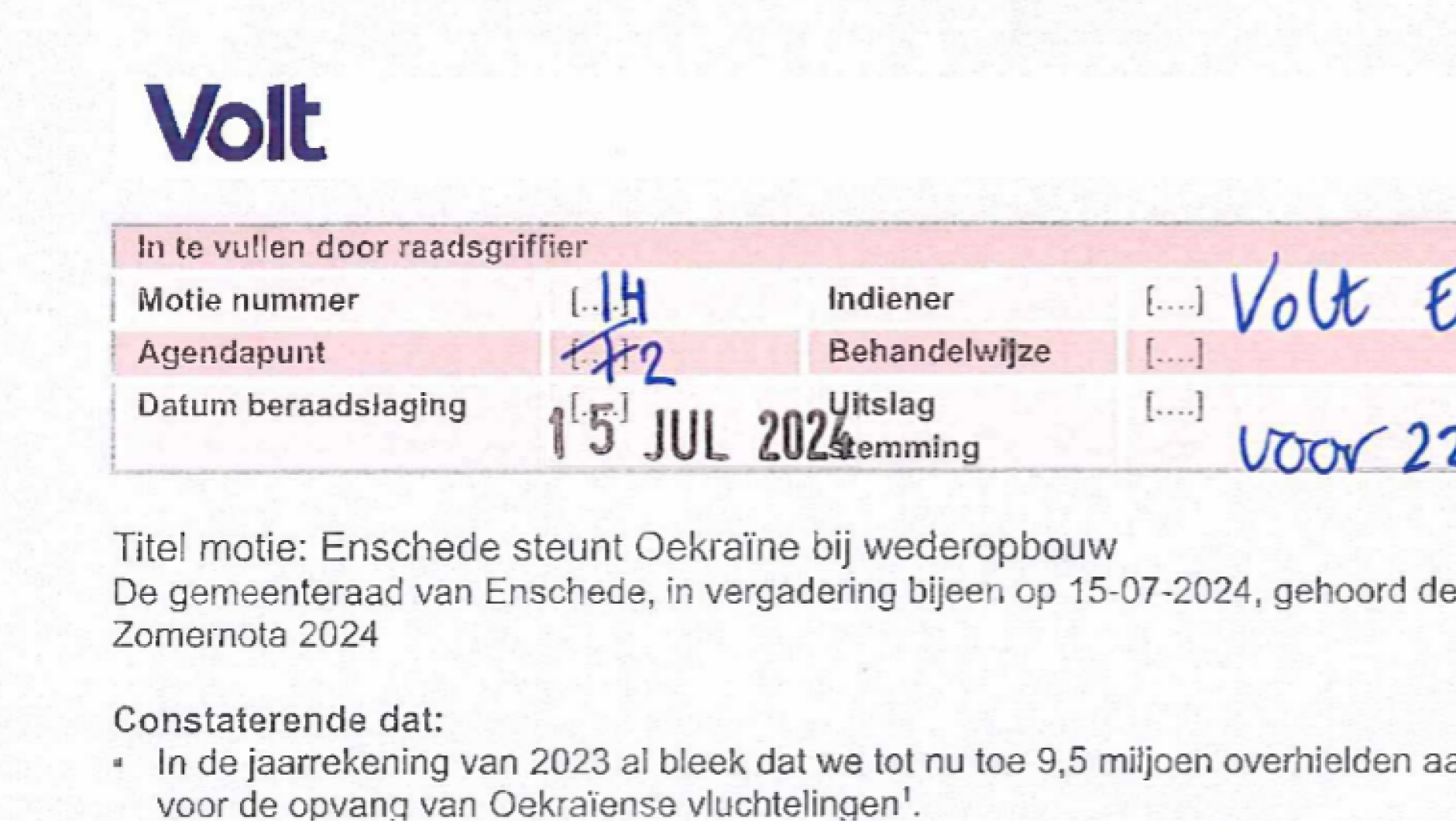 Motie voor Enschedese steun aan Oekraine