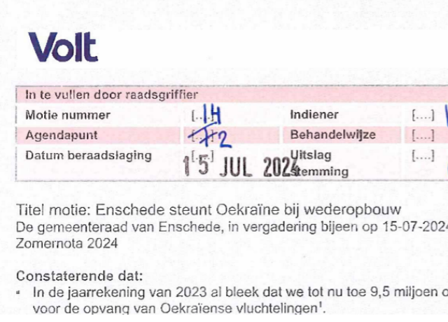 Motie voor Enschedese steun aan Oekraine