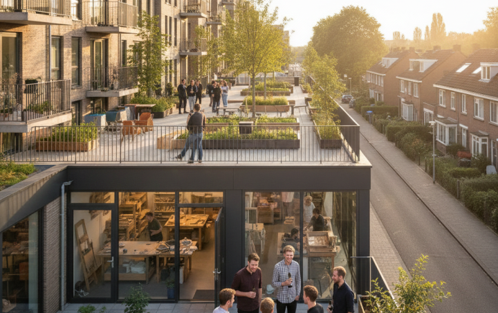 Deventer nieuwbouw combi voor wonen en ondernemen (AI generated)