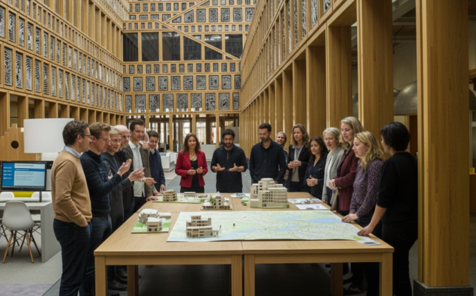 Samen werken aan Deventer in het stadhuis (AI generated)