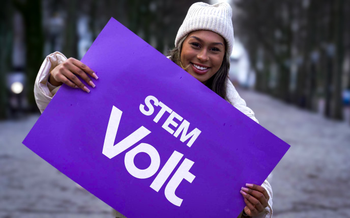 Poster stem Volt tijdens de Europees Parlementsverkiezingen 2024