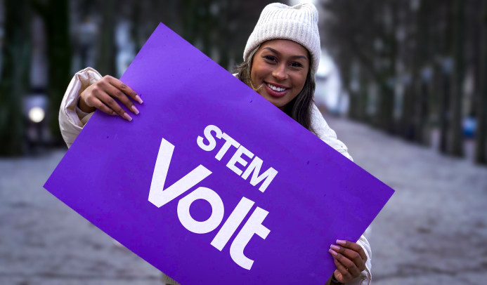 Poster stem Volt tijdens de Europees Parlementsverkiezingen 2024