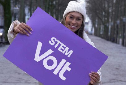 Poster stem Volt tijdens de Europees Parlementsverkiezingen 2024