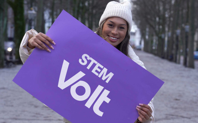 Poster stem Volt tijdens de Europees Parlementsverkiezingen 2024