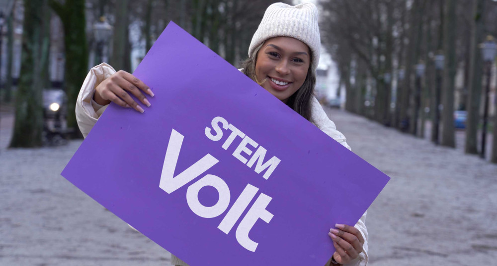 Poster stem Volt tijdens de Europees Parlementsverkiezingen 2024