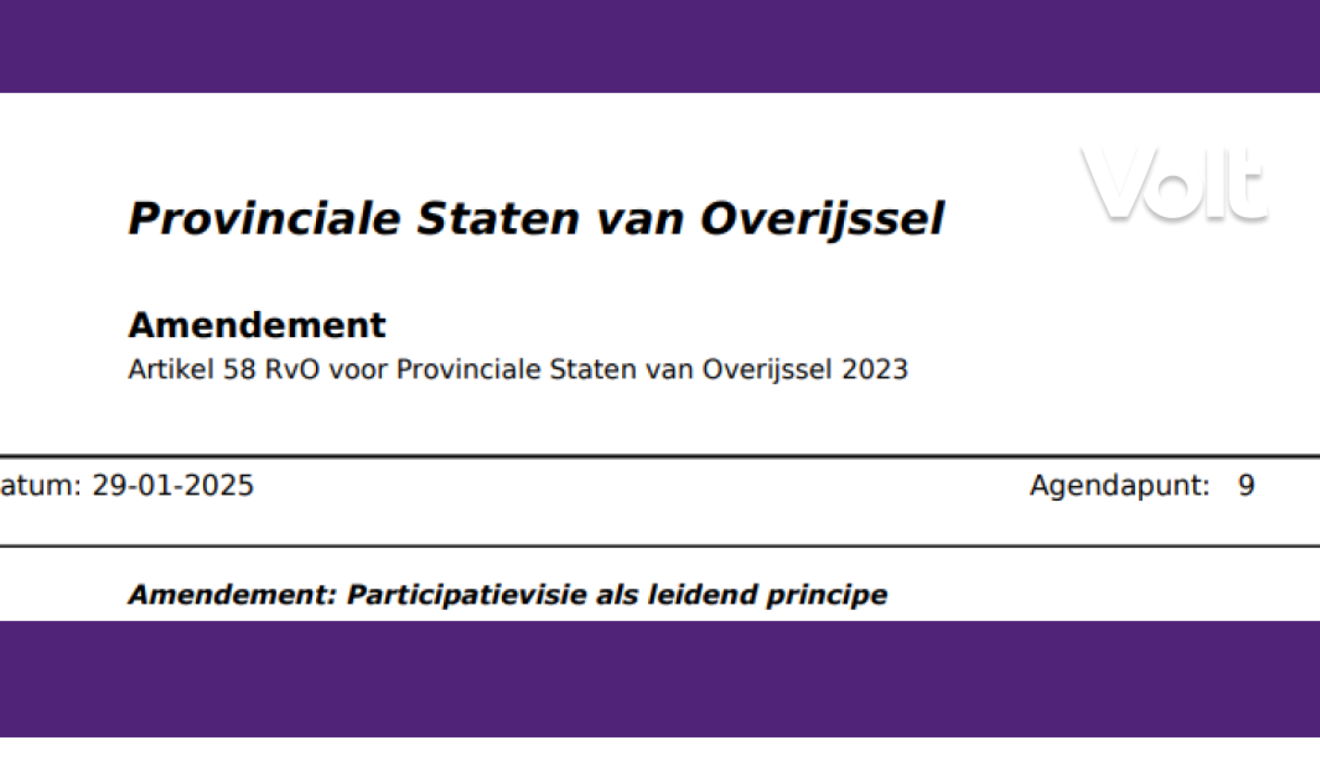 Eerste Amendement van de Volt fractie in Overijssel