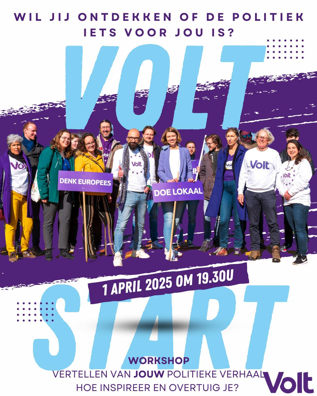 Flyer voor Volt start, denk Europees, doe lokaal